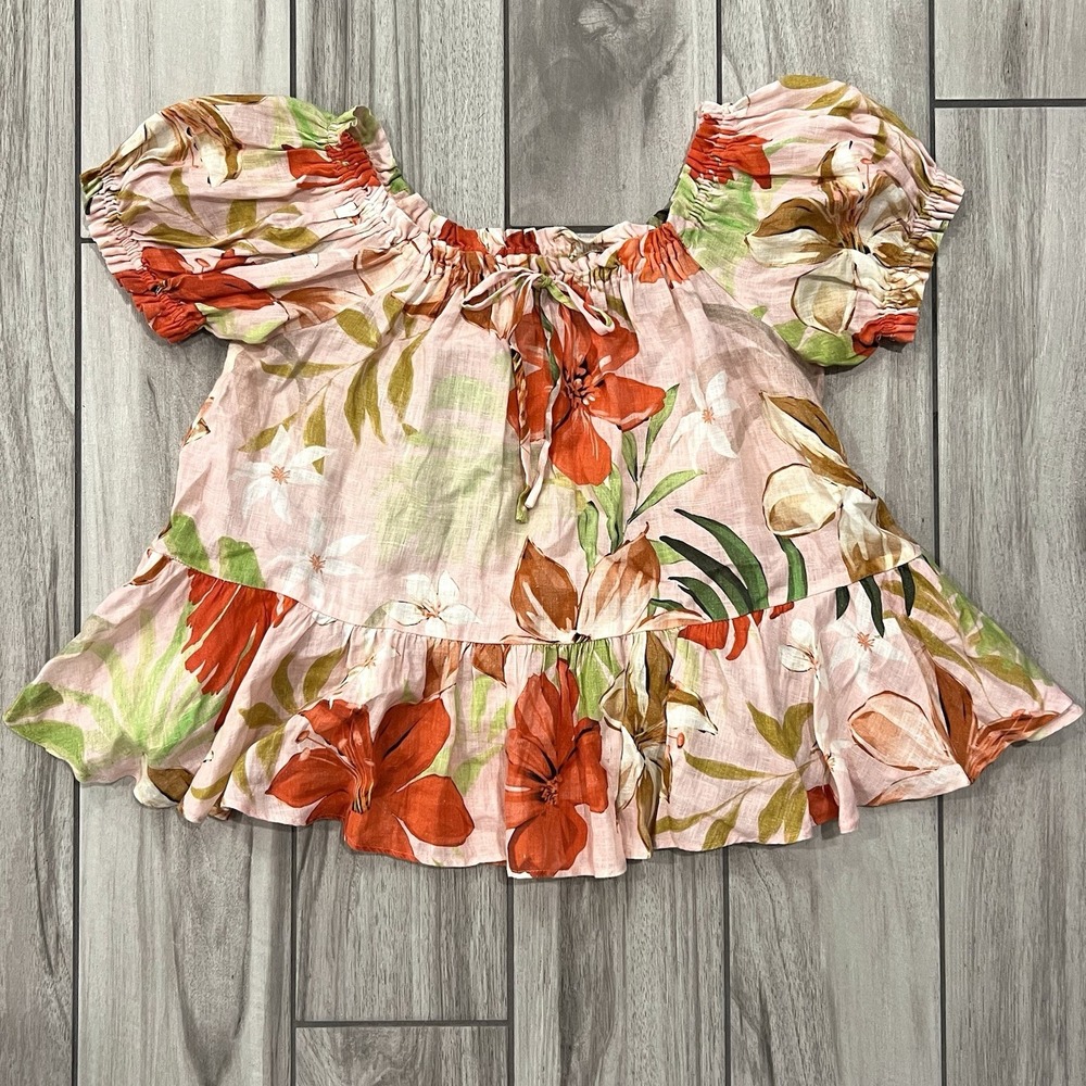 Zara Floral Off-Shoulder Ruffle Top Pullover Beachy Fairy Small